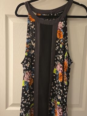 torrid Black Floral Halter Dress with Orange Pink and Blue Blooms